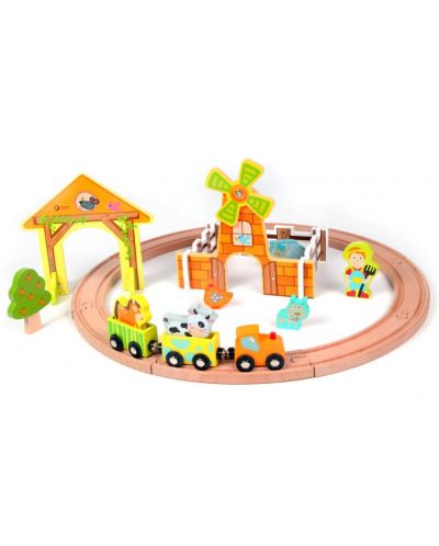 Дървена играчка Classic World - Писта с влак и животни - 1