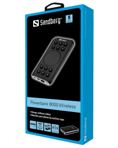 Портативна батерия Sandberg - Wireless, 6000 mAh, черна - 2