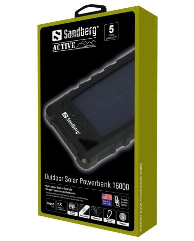 Портативна батерия Sandberg - Outdoor Solar, 16000 mAh, черна - 2