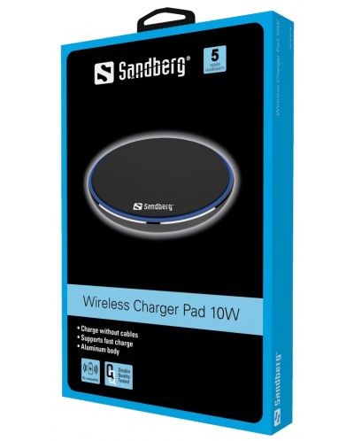 Безжично зарядно Sandberg - Charger Pad, 10W, черно - 2