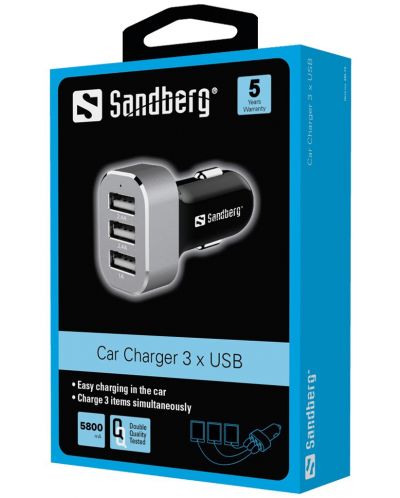 Зарядно за кола Sandberg - Multi Car Charger, USB-A, 36W,черно - 2