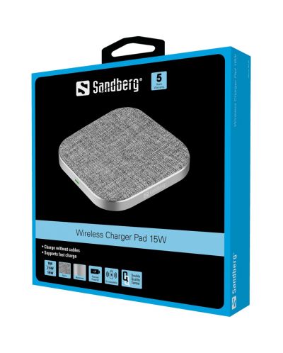 Безжично зарядно Sandberg - Charger Pad, 15W, сиво - 2