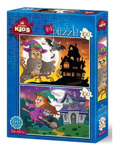 Пъзел Art Puzzle 2 x 100 - Бухалът и Сладката Вещица - 1