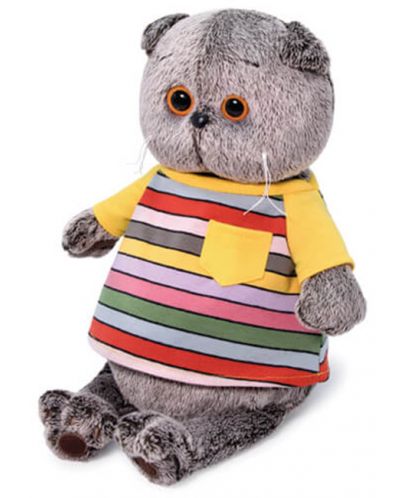 Плюшена играчка Budi Basa - Коте Басик в блузка на райета и джобче, 19 cm - 3