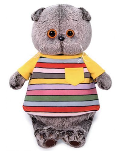 Плюшена играчка Budi Basa - Коте Басик в блузка на райета и джобче, 19 cm - 1