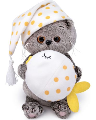 Плюшена играчка Budi Basa - Коте Басик бебе с възглавница рибка, 20 cm - 1