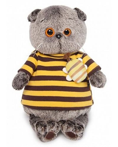 Плюшена играчка Budi Basa - Коте Басик с тениска с пчеличка, 19 cm - 1