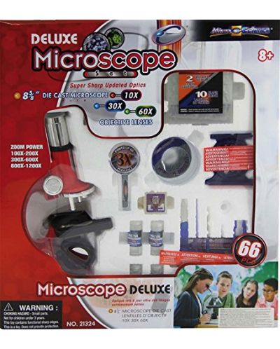 Образователна играчка Eastcolight - Червен метален микроскоп, 100/300/600/1200Х  - 1