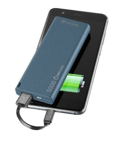 Портативна батерия Cellularline - FreePower Slim, 5000 mAh, синя - 1
