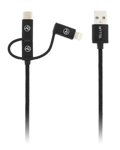 Зарядни устройства Tellur - Travel Charge Kit 3 в 1, USB-A, 30W, черни - 5