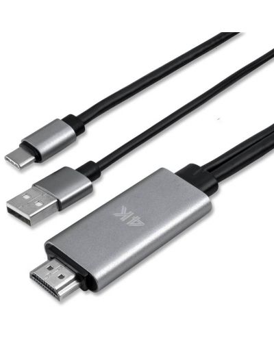 Кабел 4smart USB C към HDMI - за свързване и зареждане на мобилни устройства, черен (разопакован) - 1
