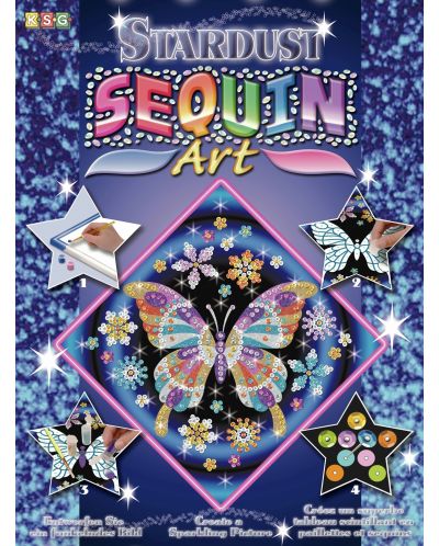 Творчески комплект KSG Crafts Sequin Art Stardust - Изкуство с пайети и брокат, Пеперуда - 1