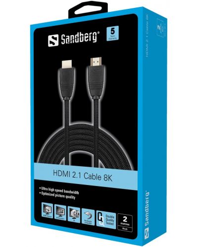 Кабел Sandberg - HDMI 2.1, 2 m, черен - 2
