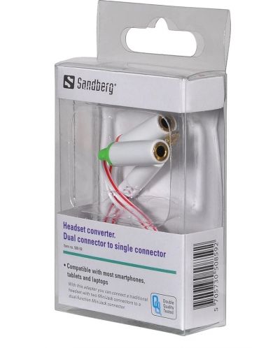 Кабел Sandberg - Headset converter Dual-Single, бял/червен - 2