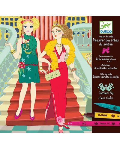Творчески комплект за оцветяване Djeco - Вечерни рокли от хартия - 1