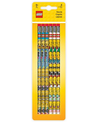 Комплект графитни моливи Lego Wear - Iconic, 6 броя, с гумички - 1