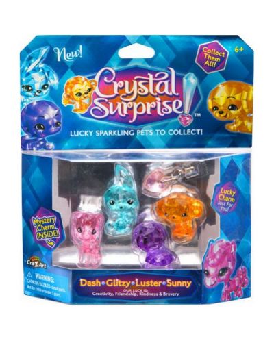 Комплект от 4 животинчета Crystal Surprise Cra-Z-Art - С кристално сърце и 2 метални талисмана