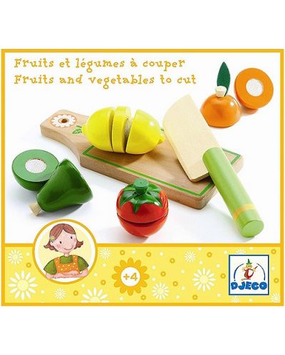 Дървен комплект за рязане Djeco - Плодове и зеленчуци - 2