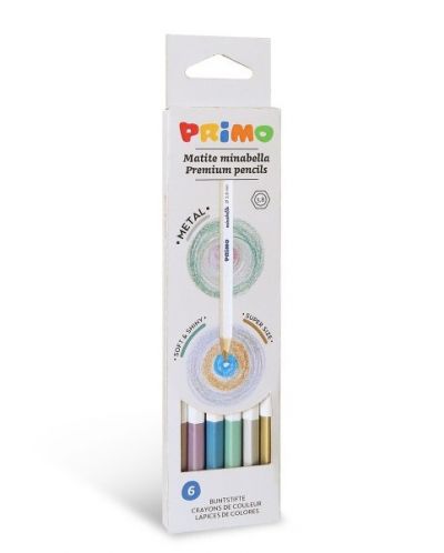 Комплект цветни моливи Primo Minabella Metal - Шестоъгълни, 6 цвята - 1