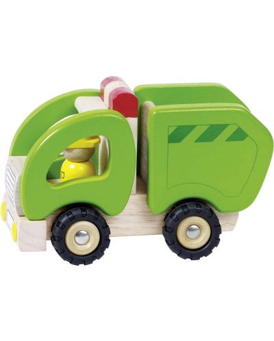 Дървена играчка Goki - Помощна машина, боклукчийски камион - 1