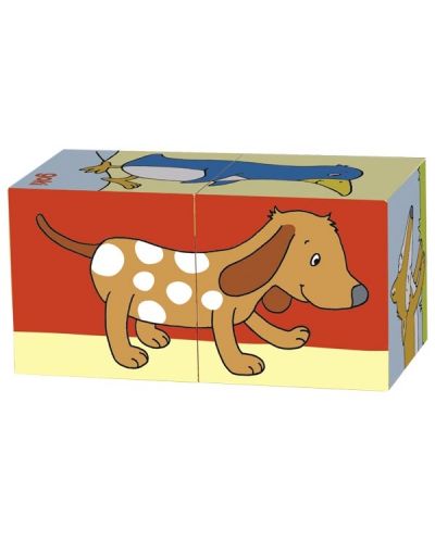 Дървени кубчета Goki - Животни, две части - 3