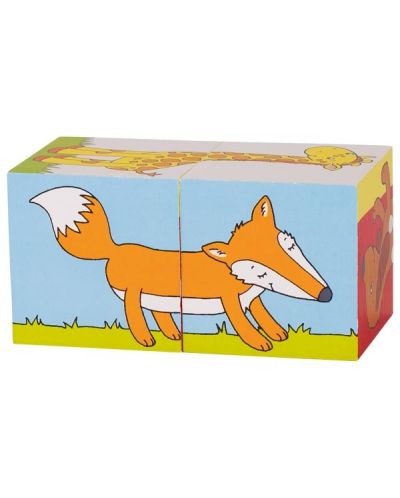 Дървени кубчета Goki - Животни, две части - 1