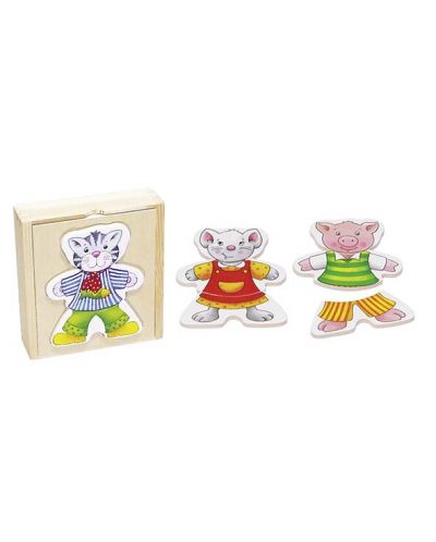 Дървена кутия Goki - Смешни животни за обличане - 1