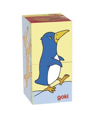 Дървени кубчета Goki - Животни, две части - 5