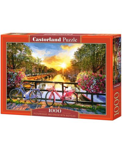 Пъзел Castorland от 1000 части - Живописен Амстердам с велосипеди - 1