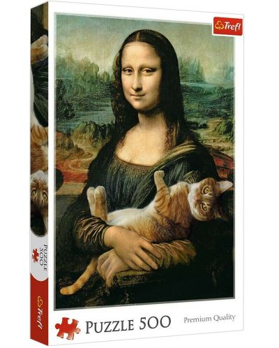 Пъзел Trefl от 500 части - Мона Лиза и мъркащо коте - 1