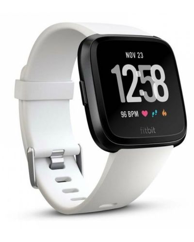 Смарт часовник Fitbit -Versa, черен, бяла силиконова каишка - 1