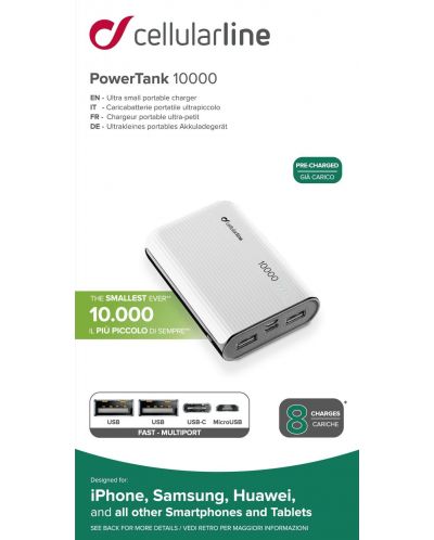 Портативна батерия Cellularline - PowerTank, 10000 mAh, бяла - 3