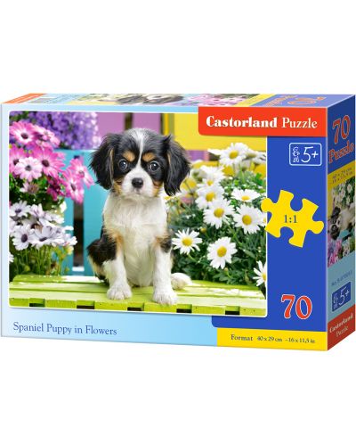 Пъзел Castorland от 70 части - Кученце Шпаньол в цветята - 1