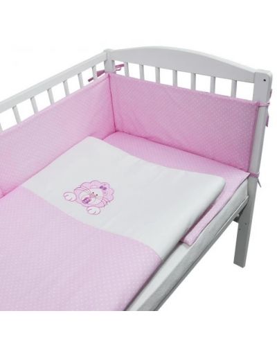 Спален комплект от 3 части за бебешко креватче EKO - Лъвче, розов на бели точки - 2