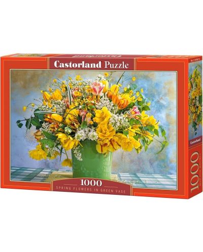 Пъзел Castorland от 1000 части - Пролетни цветя в зелена ваза - 1