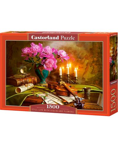 Пъзел Castorland от 1500 части - Натюрморт с цигулка и цветя