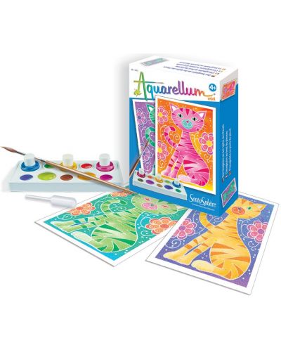 Комплект за оцветяване с акварелни бои Sentosphere Aquarellum Mini - Котенца - 1