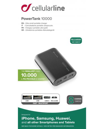 Портативна батерия Cellularline - PowerTank, 10000 mAh, черна - 3