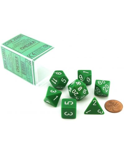 Комплект зарове Chessex Opaque Poly 7 - Green & White (7 бр.) - 1