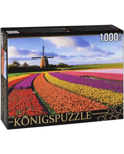 Пъзел Königspuzzle от 1000 части - Поле с лалета и мелница - 1