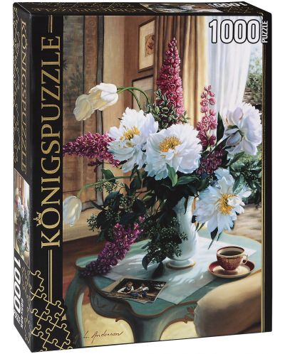 Пъзел Königspuzzle от 1000 части - Цветя на чаената масичка - 1