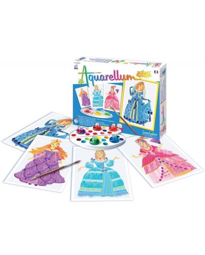 Комплект за оцветяване с акварелни бои Sentosphere Aquarellum Junior - Принцеси - 1