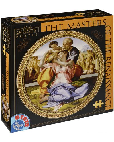 Кръгъл пъзел D-Toys от 525 части - Светото семейство и Свети Йоан, Микеланджело Буонароти - 1
