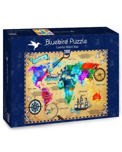 Пъзел Bluebird от 2000 части - Цветна карта на света - 1