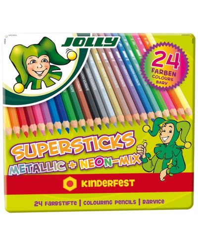 Цветни моливи JOLLY Kinderfest MIX в метална кутия – 24 цвята - 2