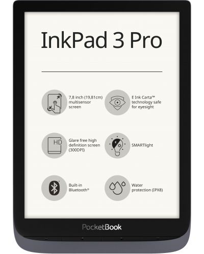Електронен четец PocketBook - InkPad3 Pro, metallic grey - 1