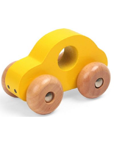 Дървена мини кола Pino - Жълта - 1