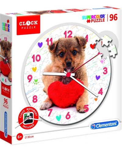 Пъзел-часовник Clementoni от 96 части - Кученце, с механизъм - 1