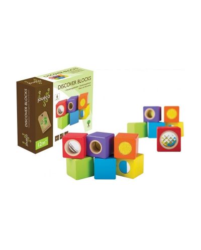 Дървена игра Jouéco - Активни сензорни кубчета, 6 кубчета - 1