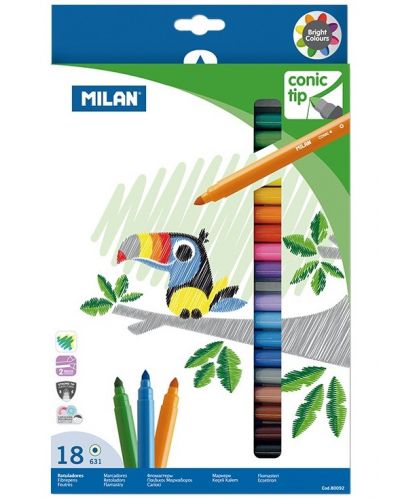 Комплект флумастери 18 цвята Milan – Conic tip - 1